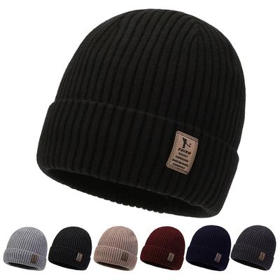 New Men Fashion Fur Lined Beanie Hat Keep Warm Winter Hat Thick Soft Stretch Hat For Men Outdoor Winter Cap