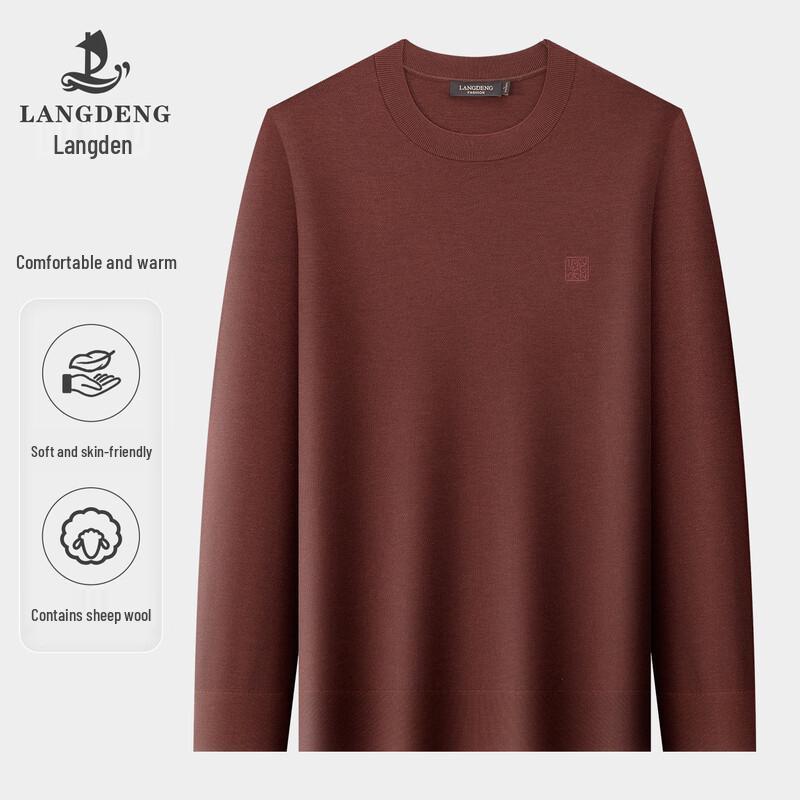 Langdeng Men's Round Neck Wool Blend Thermal Sweater