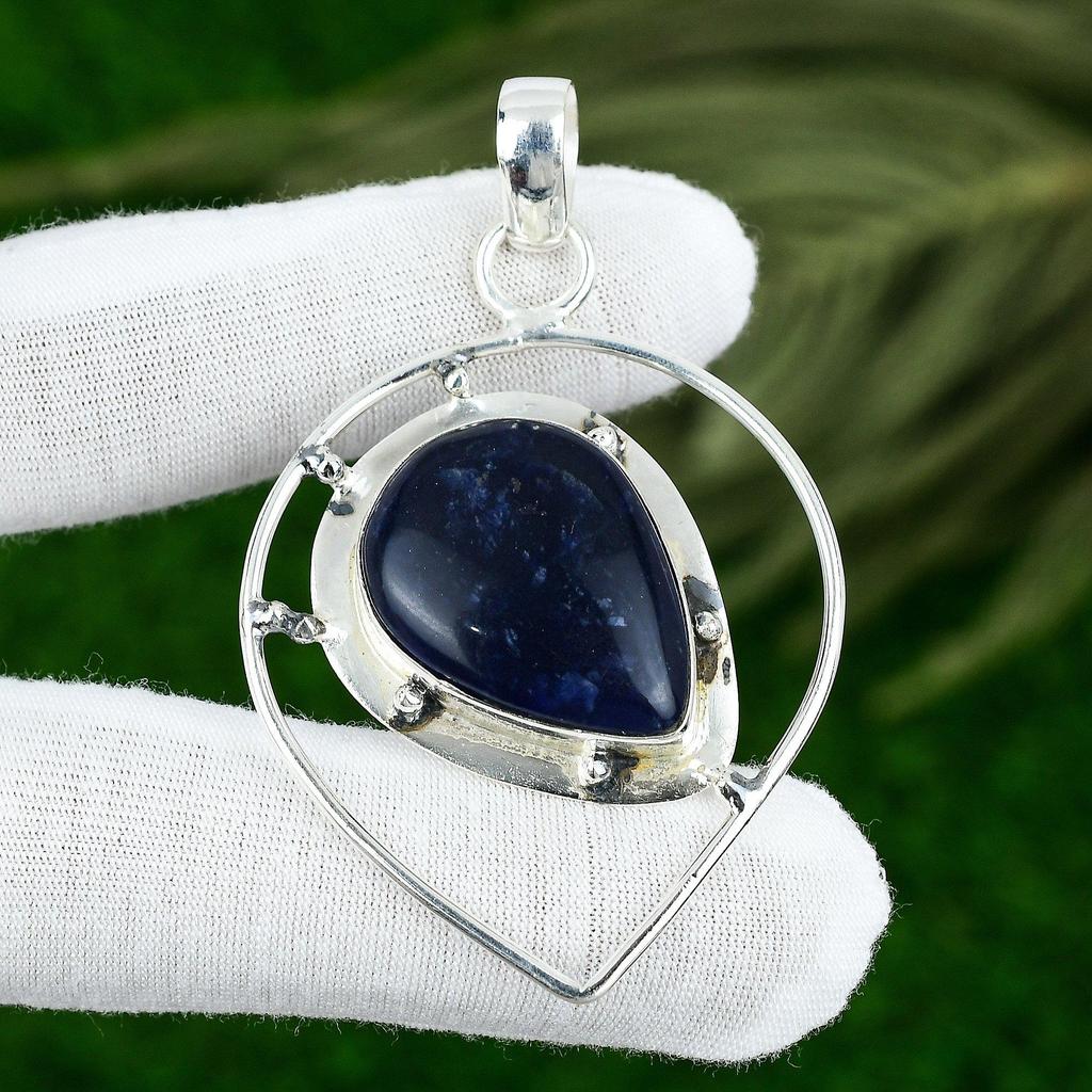 Pear Sodalite Gemstone Sterling Silver Birthday Wife Unique Boho Pendant Jewelry