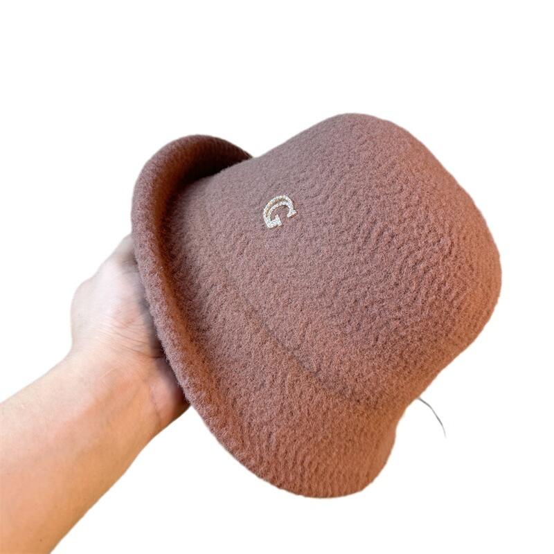 New Cotton Soft and Elegant Curling Top Hat for Women Foldable Basin Hat Bucket Hat Japanese Fisherman Hat Autumn and Winter Warm Hat