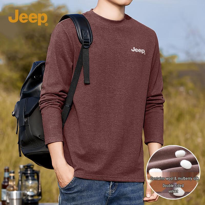 JEEP Men's Thermal Silk Wool Fleece Round Neck Base Layer