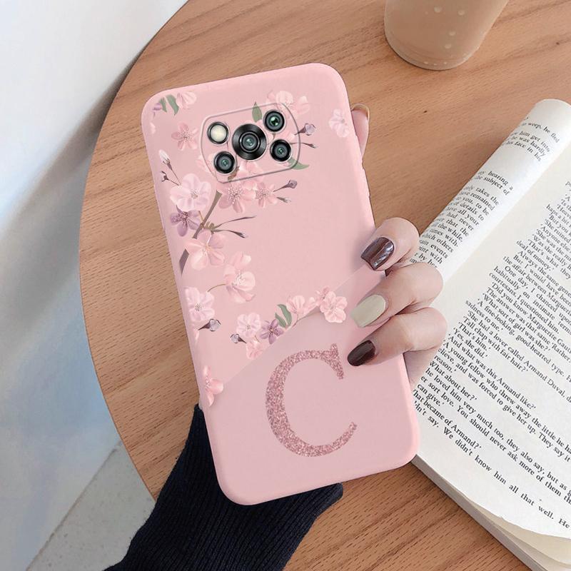 Cute Initial Letter Case For Poco X3 X 3 Pro X3 NFC Back Cover Simple Style Flower Soft Silicone Fundas For Xioami Poco X3 Coque