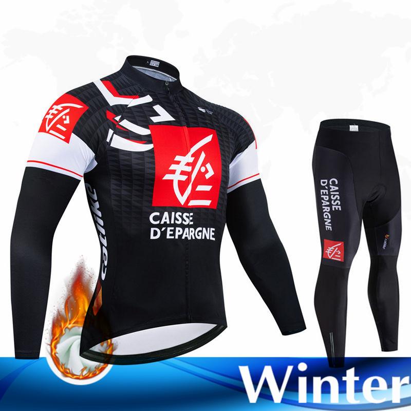 Winter Thermal Fleece Bahrain Long Sleeve Cycling Jersey Set Bib Pants Ropa Ciclismo Bicycle Clothing MTB Bike Mens Team Suit