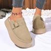 Nye vinterplysj tykksålede fluffy tøfler dame yttertøy beltespenne veskehode varm halvdrag bomullssko