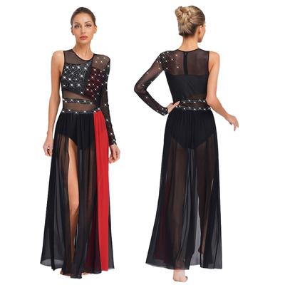 Dámské lyrické taneční šaty Lesklé kamínky Design s bočním rozparkem Průsvitná síťovina Color block Patchworkový outfit