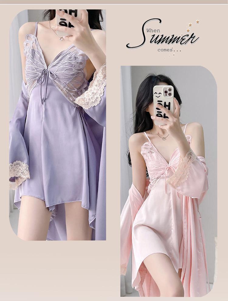 2025 Damen Eis Seide Schleife Rückenfrei Pyjama Set: High-End, Ausgeschnitten, Stil reines Verlangen, Premium Dünne Zweiteilige Homewear
