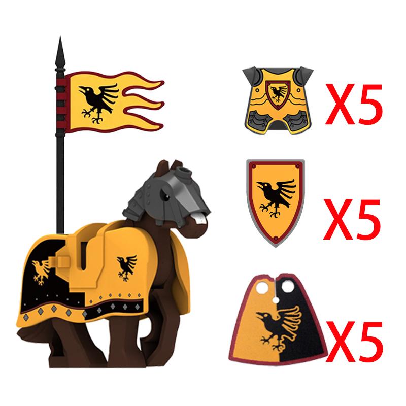 Medieval Castle Green Dragon Knight Building Blocks Figure Accessory Shield Vest Warhorse Cape Orc Flag Mount Wolf Toy Gift D123