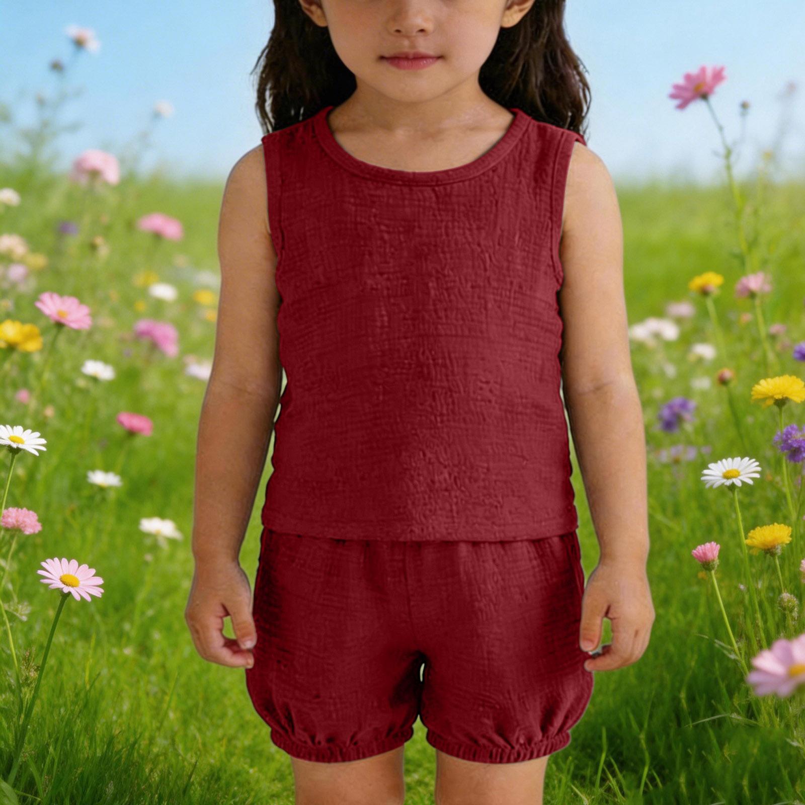 Children s Sweet Set Cute Vest Shorts Girls Sleeveless Casual Two-Piece Set 120 винный