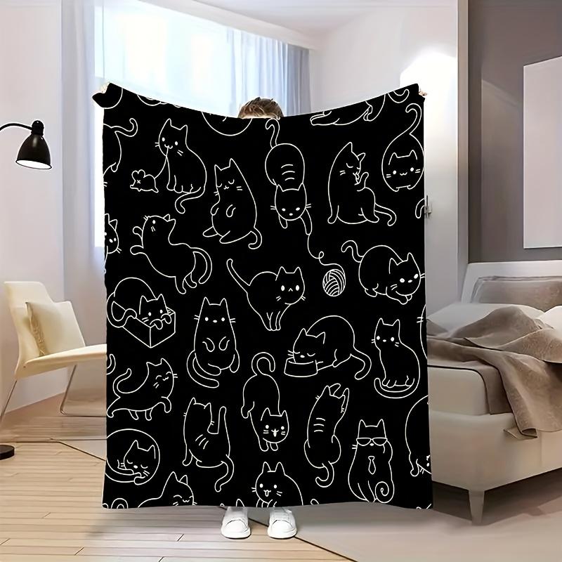 

Cute Black White Kitten Flannel Blanket - Soft Warm All-Season Throw for Sofa/Bed/Office/Travel, Fashionable Gift for Cat Lovers 30x40in