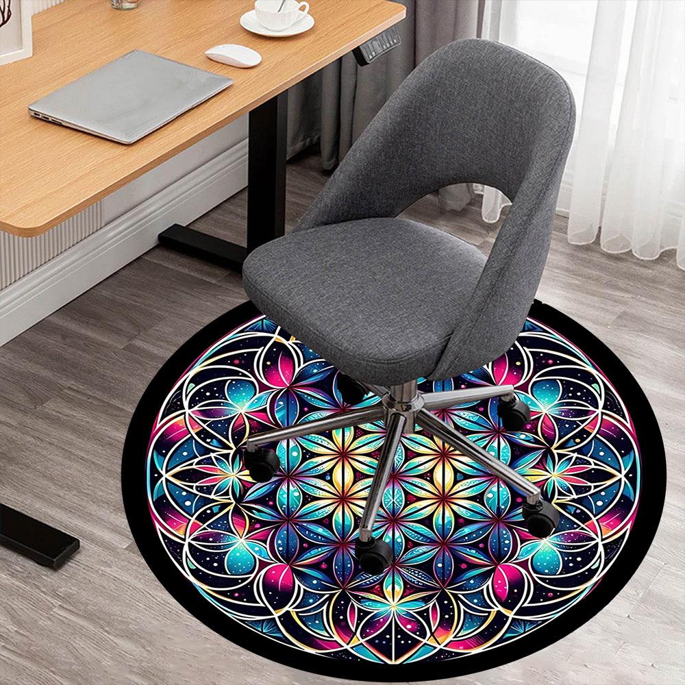 

1pc Sacred Geometry Flower of Life Round Chair mat office Area Rug - Non-Slip, Floor Mat for Office, Bedroom, and Indoor Decor p127111 80cm by 80cm