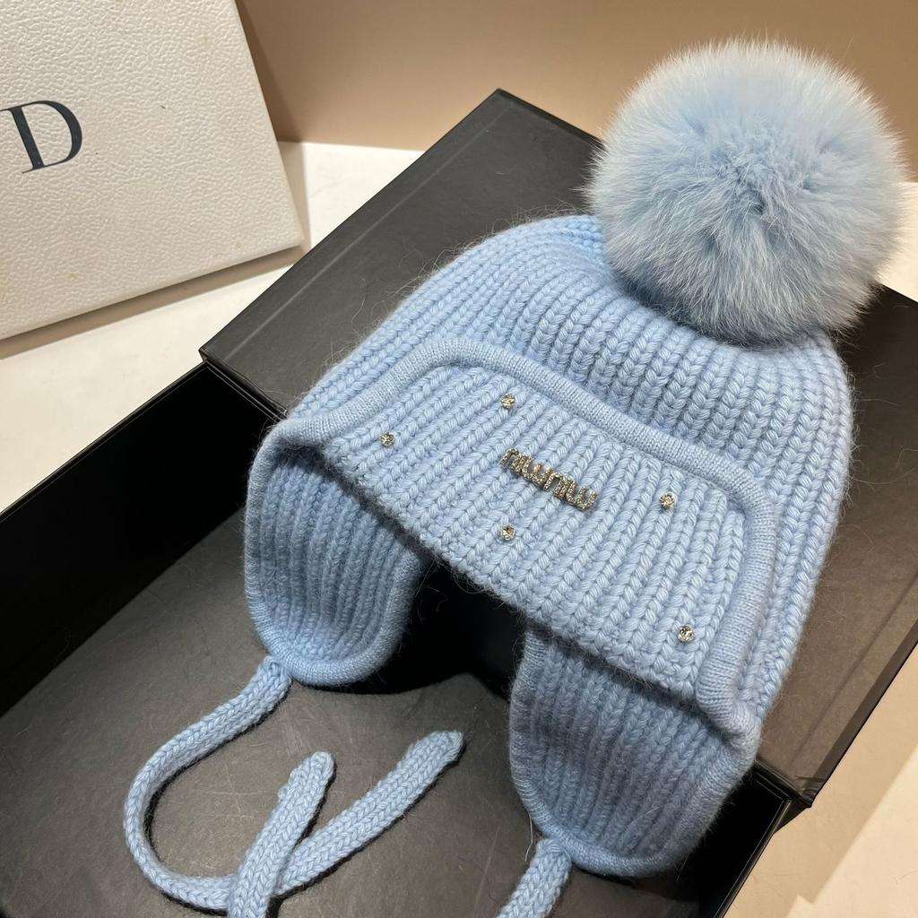 Iceland Big Fox Hairball Rabbit Hair Ear Protection Hat Winter Light Luxury Rhinestone Min Velvet Warm Knitted Hat Women