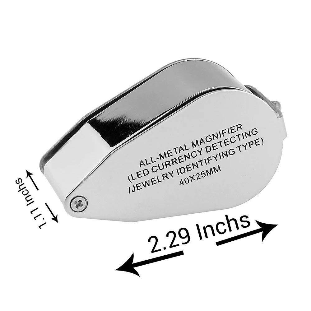 40X Illuminated Jeweler Loupe with LED UV Light Magnifier Optical Glass Metal Body for Jewelry Appraisal and Watch Repair