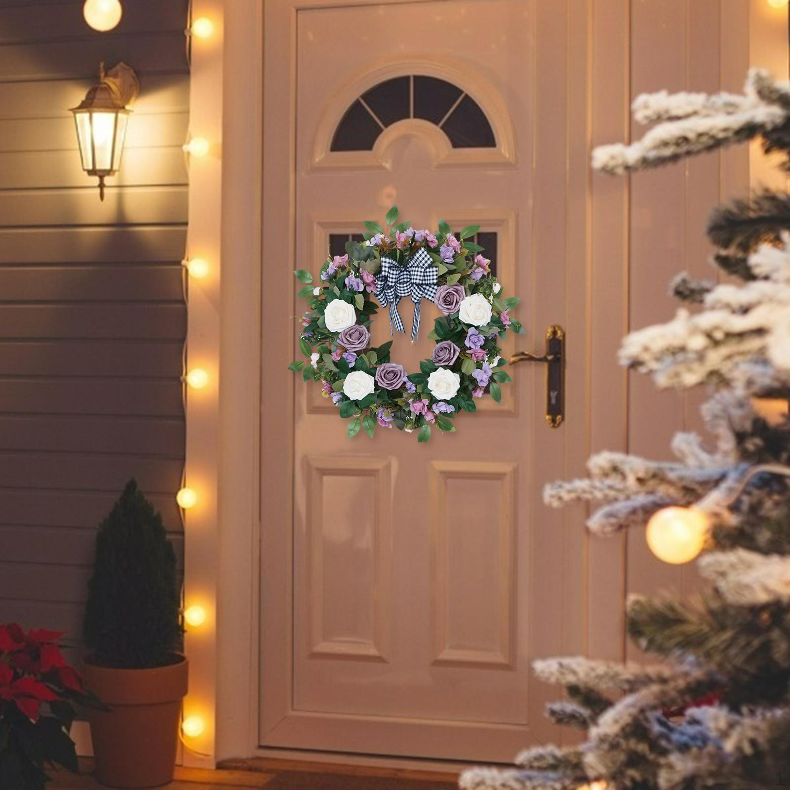 Artificial Rose Wreath Colorful Round Front Door Vine Hanging For Home Bedroom Party Halloween Purple