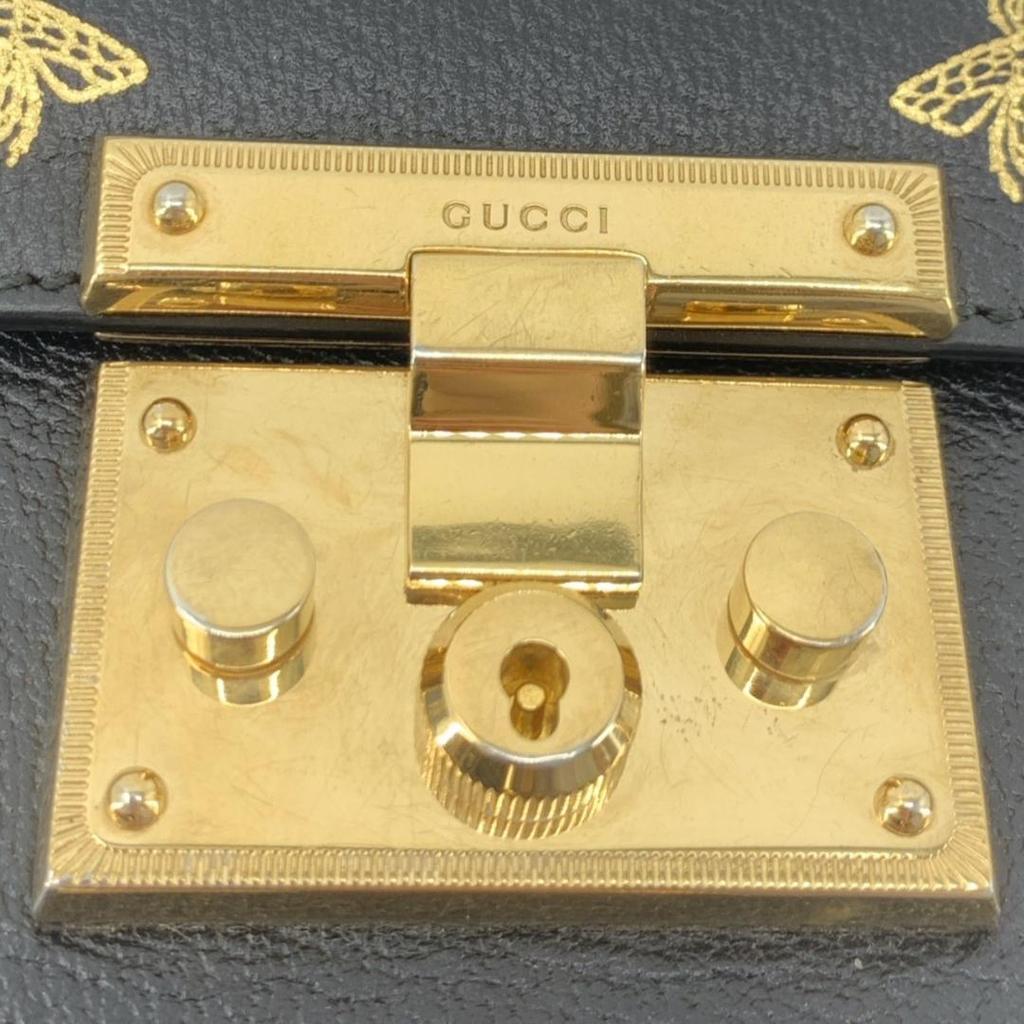 GUCCI Bee & Star Shoulder Bag Crossbody Chain Strap Gold Hardware Leather 432182 Padlock Black Women's