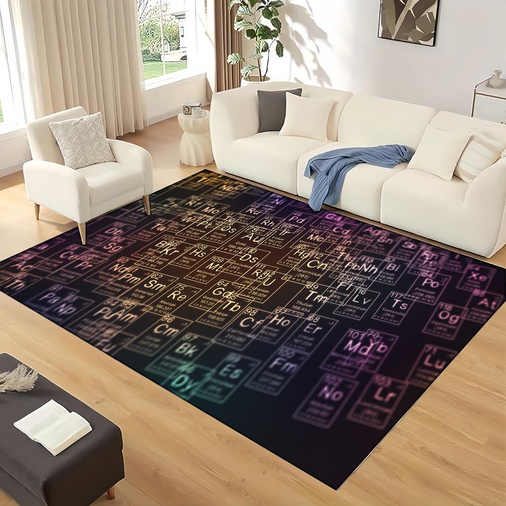 Retro Periodic Table of Elements Physics Formula Area Rug Carpet for Living Room Bedroom Home Decor,Non-slip for Sofa Doormat