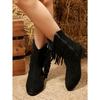 Fringe Boots Women's Winter 2025 New Plus-size British-style Thick-heeled V-mouth Booties