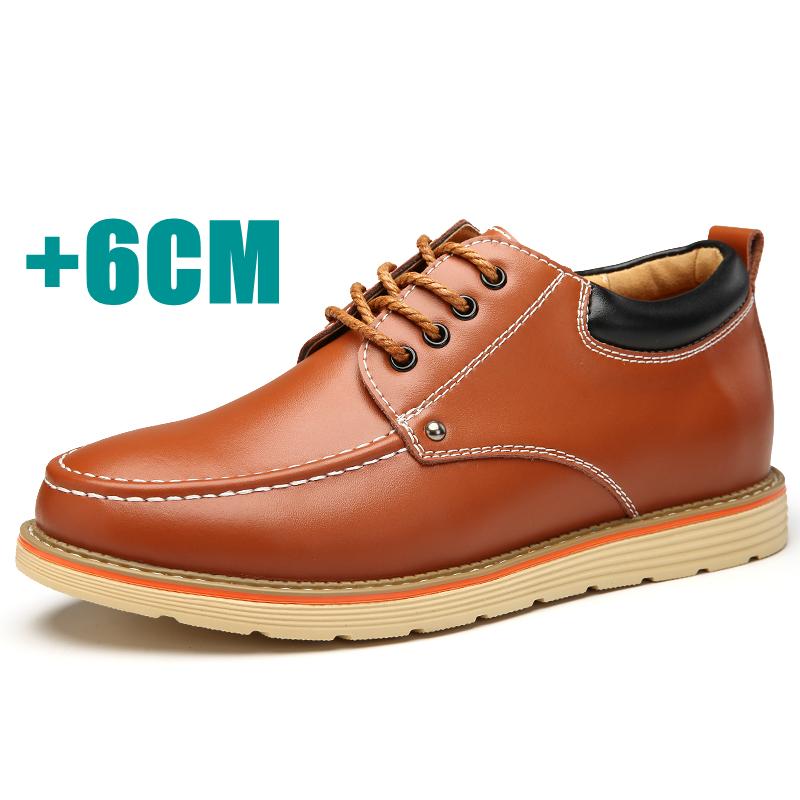 Mode Versteckter Absatz 6cm Herrenschuhe Leder Echtleder Schuhe mit Absatz für Herren Vollnarben-Rindsleder Schnürschuhe Lässig Formell Kleid Braun Schuhe