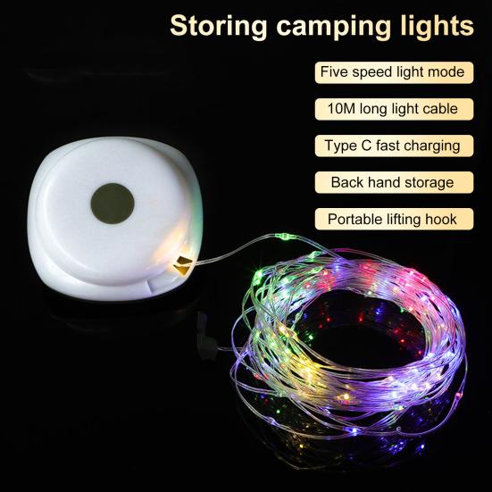 Camping String Light IP67 Waterproof Flexible Multiple Lighting Modes Rechargeable Tent Fairy String Light Outdoor Decor