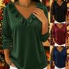 Damen Oberteile V-Ausschnitt Langarm Rüschenausschnitt Pullover Tops Einfarbig Locker Samtbluse Arbeit Party Date Wear