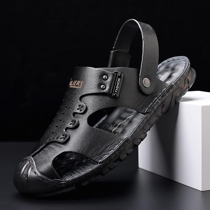 Fashion Fashion Comfortable Men's Sandals Solid Color Open Toe Mens Leather Sandals Summer New Slippers Beach for Male Leather Footwear