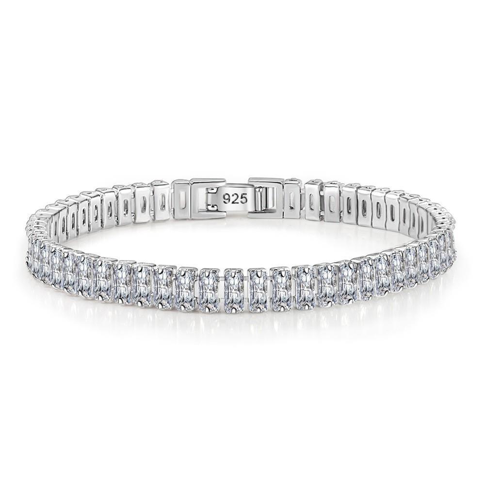 

Zircon Chain Bracelet: Rectangular, Elegant, Korean-Style Women s Jewelry with Full Diamonds. Copper Plated Platinum