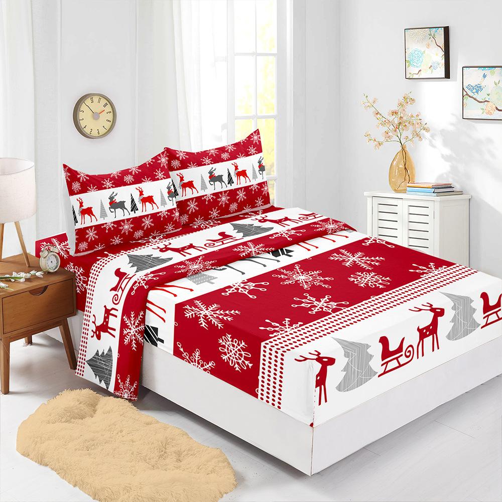 Four-Piece Mattress Set Christmas 3D Digital Printing Kit Mattress Protective Cover