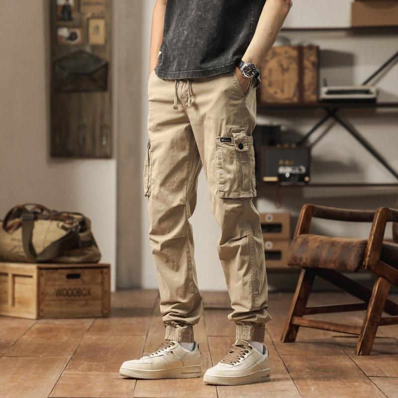 New Retro Design American Slim and Loose Casual Work Tying Pants Versatile Thin Style