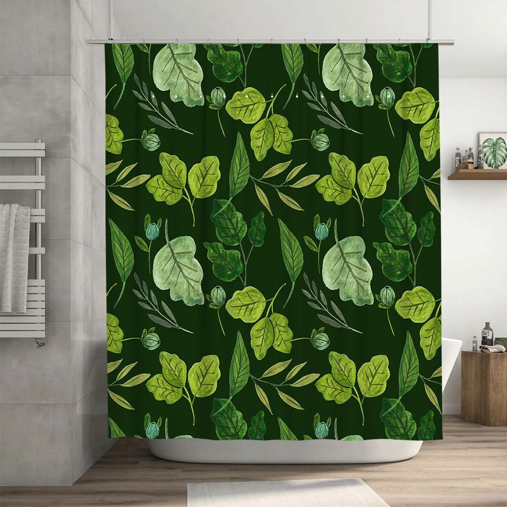 Green Leaves Shower Curtain Bathroom Decor Greenery Waterproof Fabric Polyester Liner for Bathtub 72 Inches X 84 Inches Free Siz