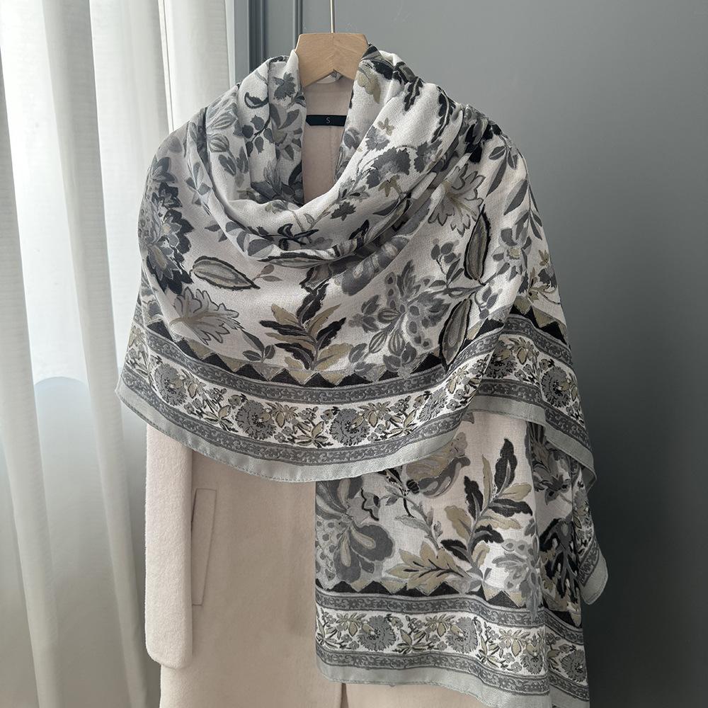 Cotton and Linen Scarf for Women 180x90cm Breathable and Soft Warm Autumn and Winter Shawl
