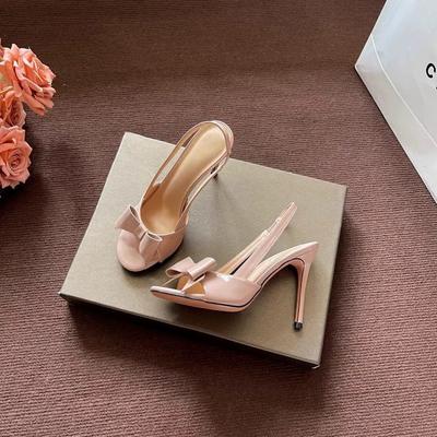 Nude Round Head Open-toed Bow Women Are Not Tired of Empty Sandals Fashionable Sexy High Heels