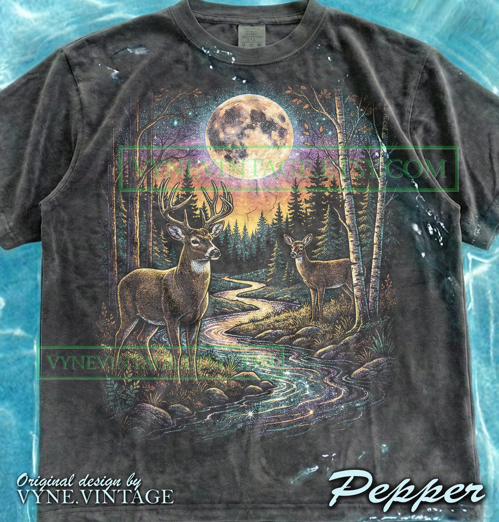 Deer Full Moon Comfort Colors® Tshirt, Sparkling River Tees, Forest Nature Sweater, Retro Vintage Tanktop, Wildlife Nature Graphic 3XL