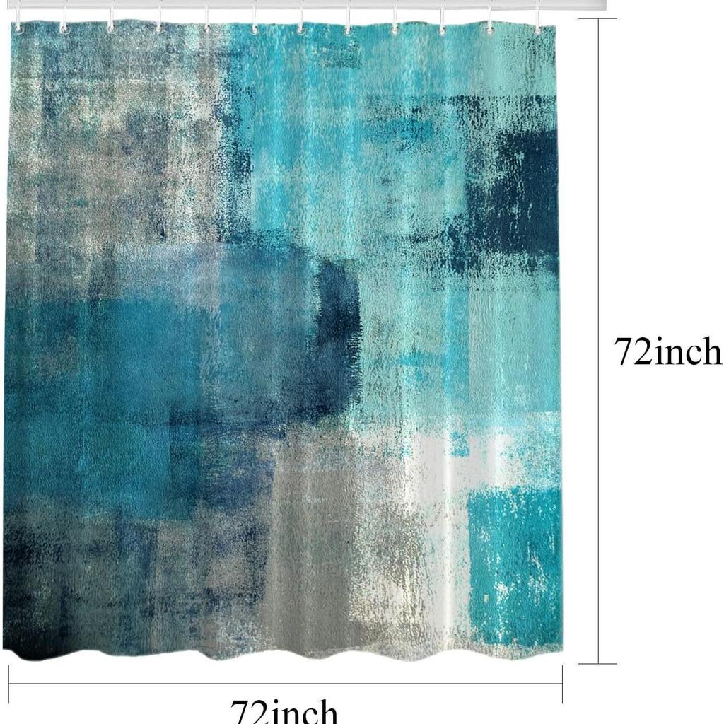 Cyan Abstract Shower Curtain for Modern Bathrooms, Moisture-Proof & No-Drill Installation