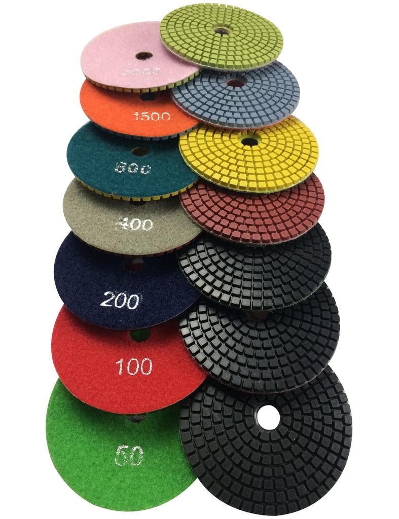 Konfor 10cm Wet Grinding Diamond Cutter Rim for Marble and Granite, 50-3000 Grit, 7-Piece Set