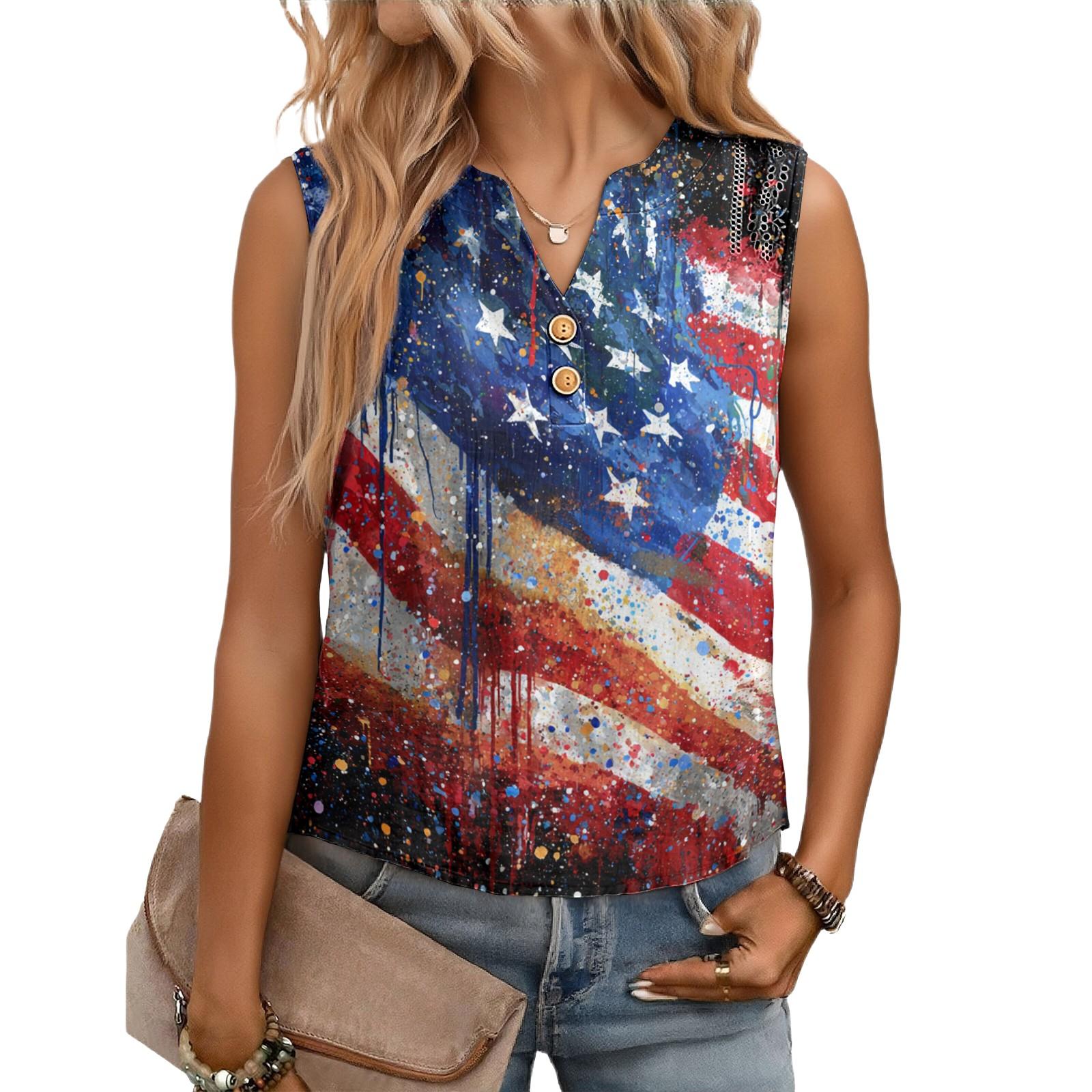

Women s Casual, Loose-Fitting, Printed, Sleeveless Linen Blouse M