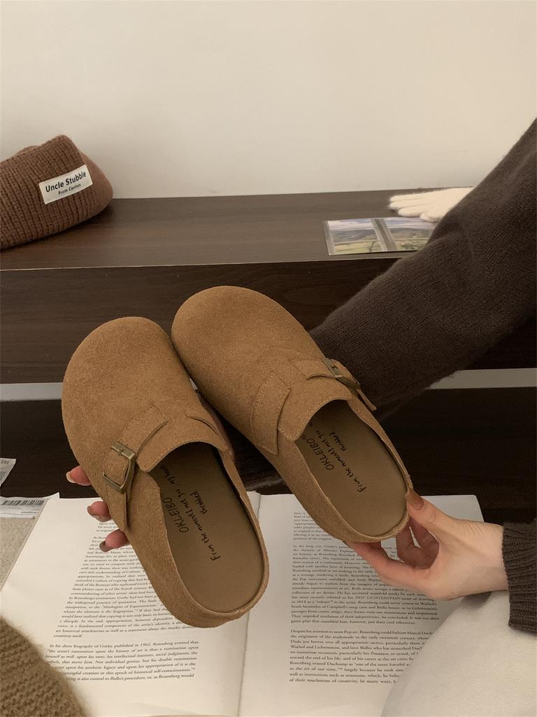 2025 new thick-soled inner height-increasing Boken shoes women's outer wear bag head half slippers spring and autumn one-pedal lazy slippers