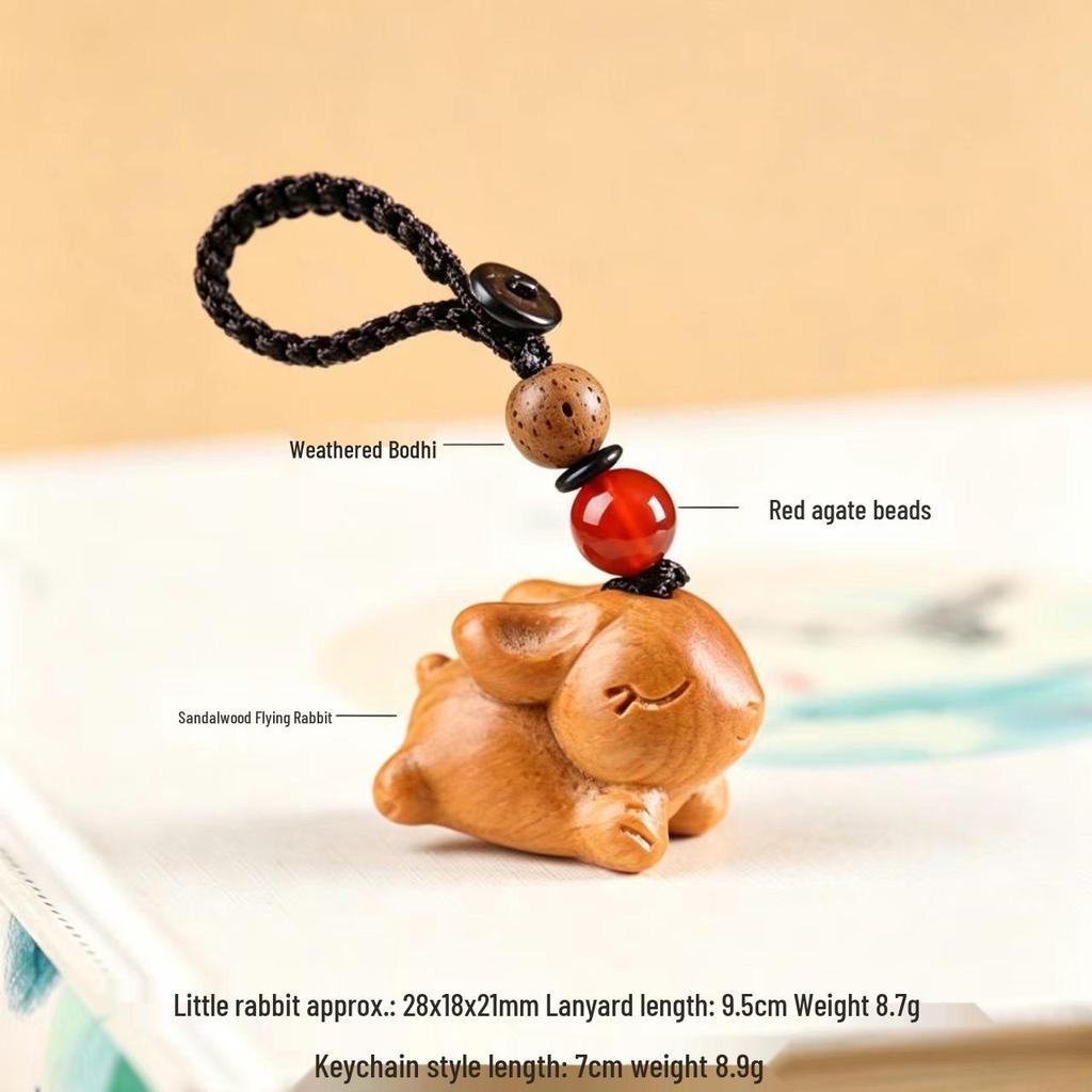 Sandalwood Year of the Rabbit Keychain - Women's Cute Rabbit Pendant for Schoolbag or Car Lanyard.