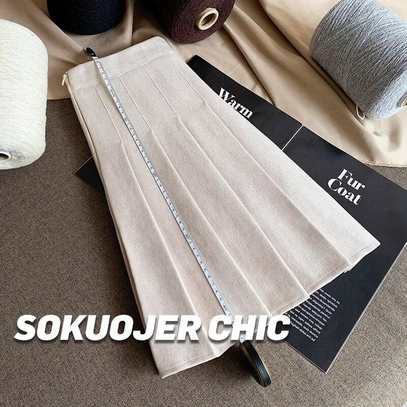 

Повседневная офисная женская плиссированная юбка на молнии, женская осенне-зимняя шерстяная утолщенная юбка с высокой талией, черная танцевальная юбка трапециевидной формы, женская 30280 S chamoisee