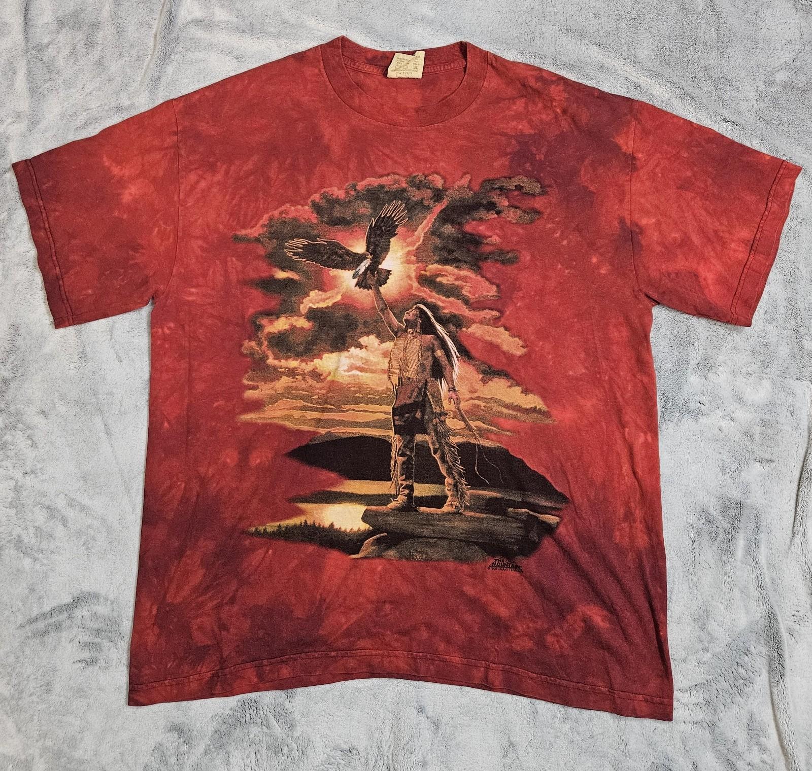 Vintage The Mountain Native American Graphic Print Shirt Size XL Red Tie Die XXXL