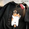 Catching Baby Fun Cat Print Japanese Style Clothes Men Fashion Oversize T-Shirt Casual O-neck Tops Summer Cotton Loose T Shirt