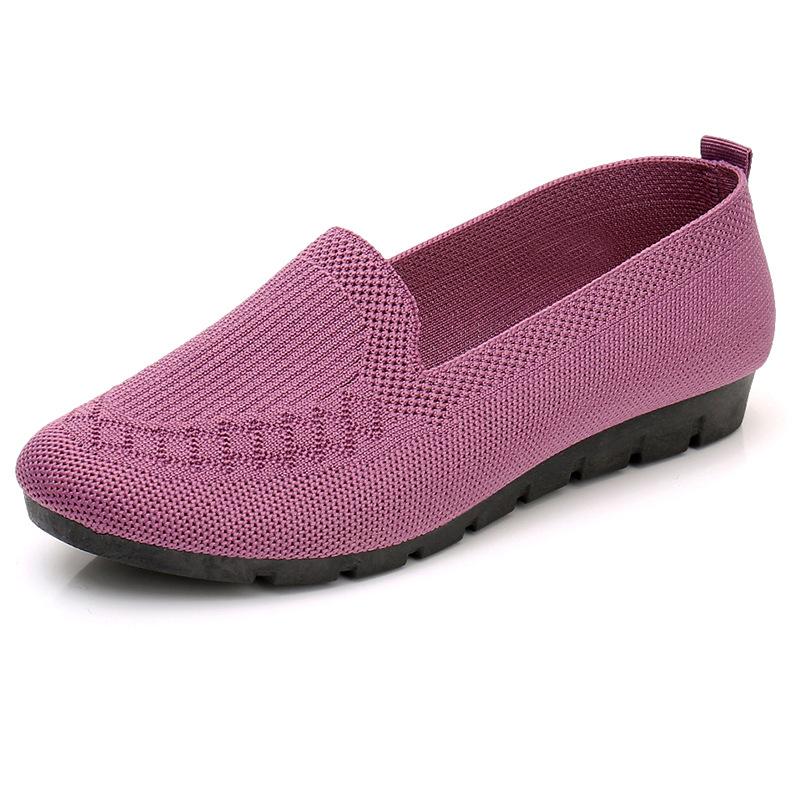 

Summer single shoes women s shoes breathable mesh one pedal old Beijing cloth shoes flat non-slip fly-woven middle-aged and elderly mother shoes 42 фіолетовий