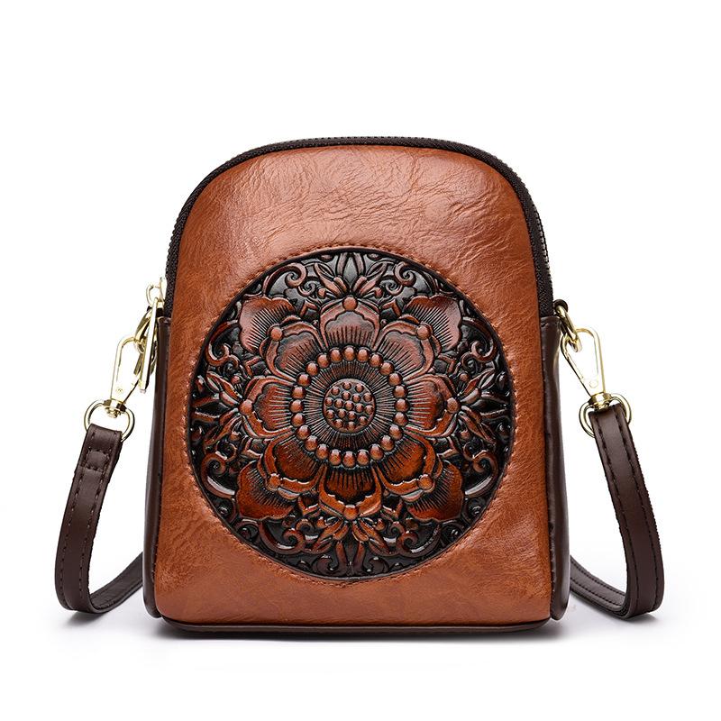 Single Shoulder Bag, Retro Peony Flower Embossed Texture, Crossbody Bag, Crossbody Bag, New Chinese Style Leisure Commuting Bag