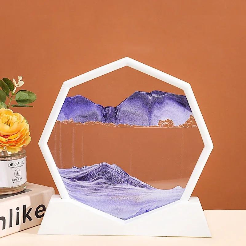 Sandscape Moving Sand Art Picture Quicksand 3D Liquid Hourglass Deep Sea Flowing Sand Painting Frame Office Home Decor Gifts