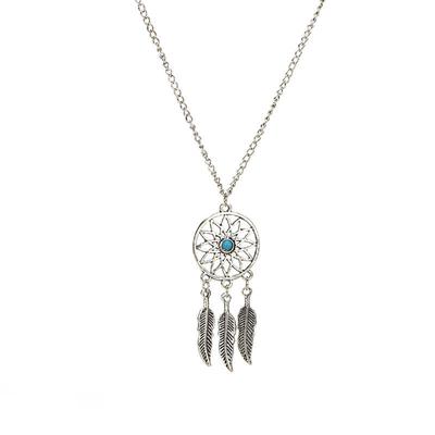 Bohemian Dreamcatcher Leaves Feather Pendant Necklace Earrings Jewelry Set