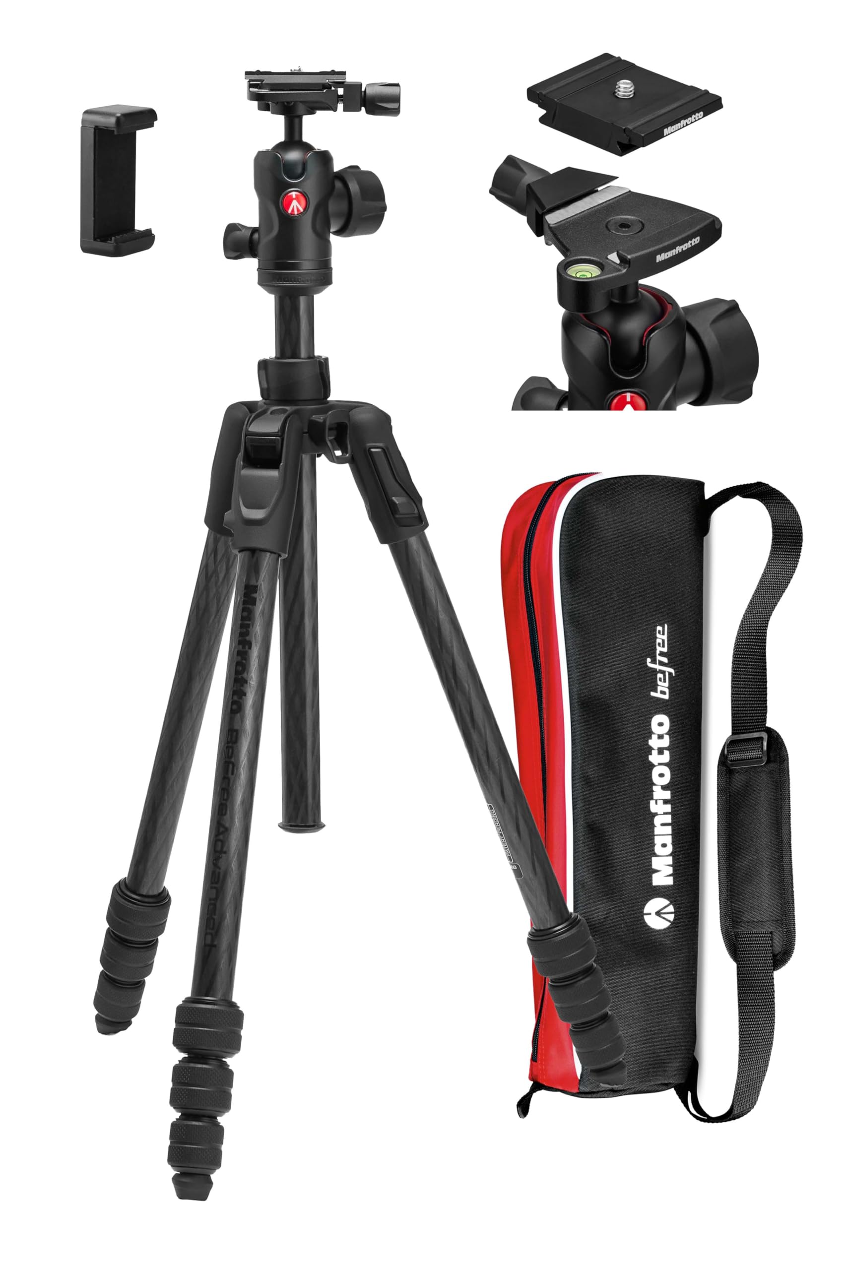

Manfrotto befree Advance AS Twist Carbon Weight with Smartphone for Photography Tripod, 150cm, 1.3kg Capacity, 9kg, Arca-Swiss Compatible, Clamp,