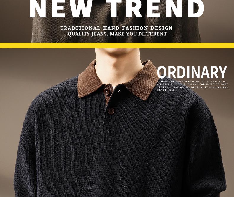 Men's High-End Heavyweight Cotton Color Block Polo Sweater - 2025 Spring/Autumn Collection