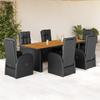 Vidaxl 7-Cz. Garden Furniture Set With Cushions, Black, Poly Rattan