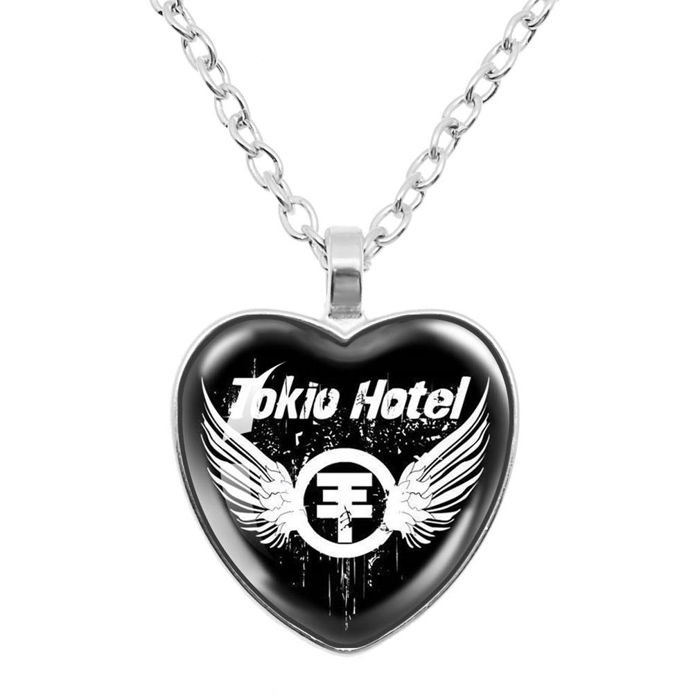 Tokio Hotel Anhänger Halskette Rockband Bill Kaulitz Musik Sänger Bild Glas Herzform Halskette Schmuck Charme Fans Geschenk