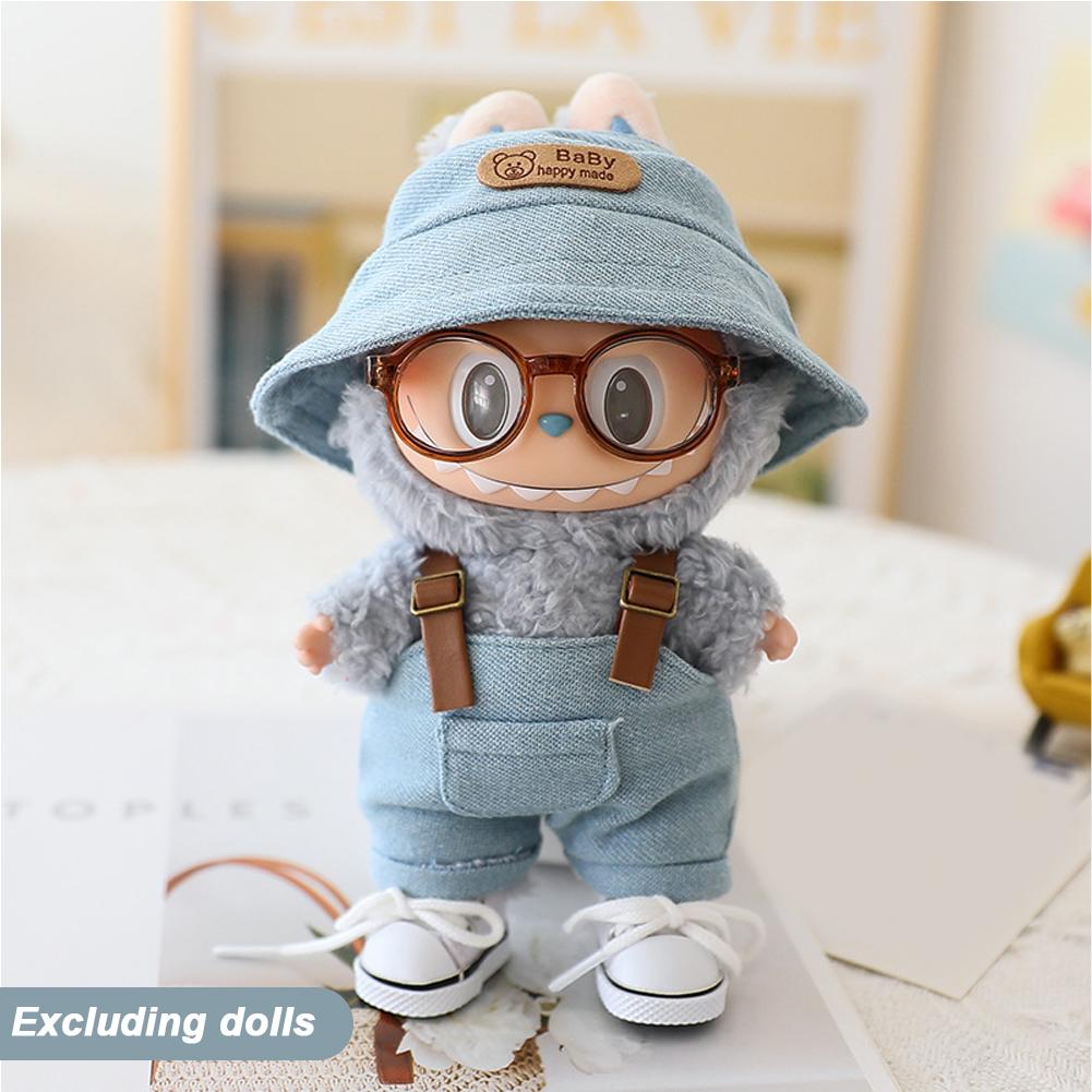 For 17cm Doll Clothes Fashion Bucket Hat Overalls Doll Clothes Color Match Hoodies Dolls Accessories Cute Decoration Little Clothes