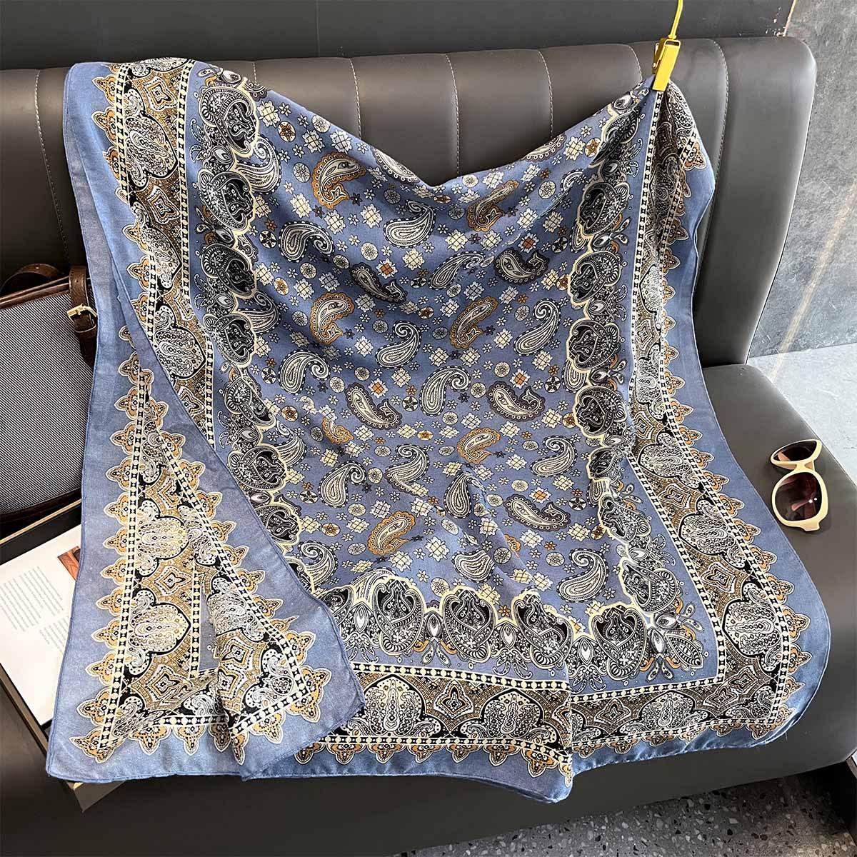 

Женский шарф с принтом кешью в стиле ретро, из хлопка и льна, универсальный модный шарф с большой шалью, длинный шелковый шарф 88*182cm