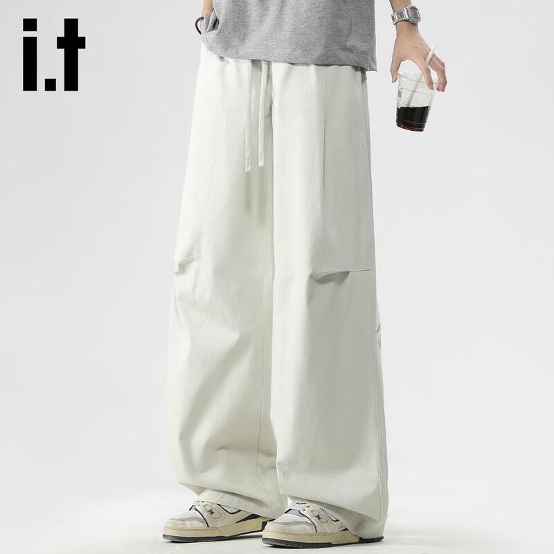 Izzueit Men's Pure Cotton Wide-Leg Straight-Leg Casual Pants